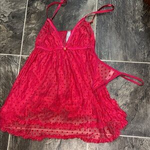 Red Sheer Polka Dot Babydoll Lingerie